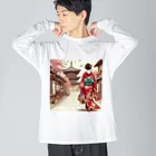 yuchijapanの京都を歩く着物美人イラスト Big Long Sleeve T-Shirt