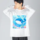 ハートフルの愛らしいクジラさん癒しグッズ ビッグシルエットロングスリーブTシャツ