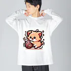 moka_mattarliのLINEスタンプ風の猫01 ビッグシルエットロングスリーブTシャツ