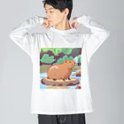 アマサキの癒しのアニメ調カピパラ ビッグシルエットロングスリーブTシャツ