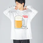 うさやのハッピーアワーでビール祭りを開催するパンダとシマエナガ ビッグシルエットロングスリーブTシャツ