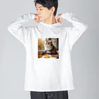 癒しの時間のかわいい三毛猫グッズ ビッグシルエットロングスリーブTシャツ