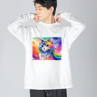 山田綾の虹色ネコちゃん ビッグシルエットロングスリーブTシャツ