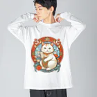 ゆまちゃんの開運雑貨屋さんのカモーンキャット？欧米の招き猫ミュシャ風 Big Long Sleeve T-Shirt