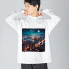 Teesignsの月夜に輝く未来都市 ビッグシルエットロングスリーブTシャツ