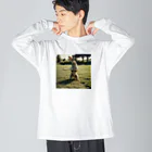 アニマルデザインの野球をしているウサギ 루즈핏 롱 슬리브 티셔츠