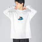 YUKIYANAGIの波乗りネコ ビッグシルエットロングスリーブTシャツ