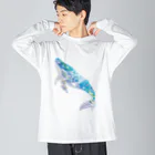 切り絵作家カジタミキの切り絵のクジラ柄 Big Long Sleeve T-Shirt