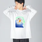 まめるりはことりのセキセイインコ　オパーリン大【まめるりはことり】 ビッグシルエットロングスリーブTシャツ