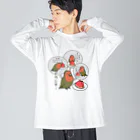 あぽ部屋のコザクラインコとスイカ ビッグシルエットロングスリーブTシャツ