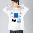 SOKICHISAITOの猫と座布団とお銚子とお猪口 ビッグシルエットロングスリーブTシャツ