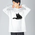 やまねくんのくろねこ  少しリアル ビッグシルエットロングスリーブTシャツ