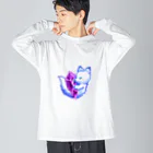 たぁ.(ドット)のきつねさん(藍) ビッグシルエットロングスリーブTシャツ