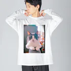 Rock in Catsの猫毛団のぽんちゃん ビッグシルエットロングスリーブTシャツ