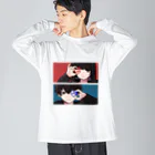 みしゃ恋SHOPの無気力カップル RED×BLUE Big Long Sleeve T-Shirt