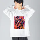 Margaret Paintingの赤い花びらが落ちる時 ビッグシルエットロングスリーブTシャツ