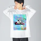 𝙈𝙊𝙈𝙊'𝙨 𝙎𝙝𝙤𝙥のホログラム & レトロpanda-02 Big Long Sleeve T-Shirt