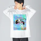 𝙈𝙊𝙈𝙊'𝙨 𝙎𝙝𝙤𝙥のホログラム & レトロpanda-03 Big Long Sleeve T-Shirt