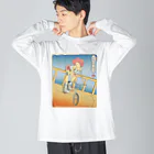 nidan-illustrationの"双輪車娘之圖會" 2-#1 ビッグシルエットロングスリーブTシャツ