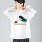 イラスト MONYAAT のネギを値切っている鴨カモかもB L Big Long Sleeve T-Shirt