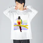 アキクサインコとウロコインコのウロコインコと止まり木 ビッグシルエットロングスリーブTシャツ