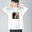 李子（ももこ）の風に立ち向かう子犬 ビッグシルエットロングスリーブTシャツ