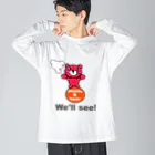 オリジナルデザインTシャツ　SMOKIN'の玉のりモクモックマ ピンク ビッグシルエットロングスリーブTシャツ