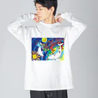 kouの落描き帳の桜の女神と白いクジラ ビッグシルエットロングスリーブTシャツ