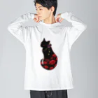 Lunatic Cat-ismの妖猫-曼珠沙華（彼岸花） ビッグシルエットロングスリーブTシャツ