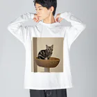 かかしたまごの猫アイーン ビッグシルエットロングスリーブTシャツ