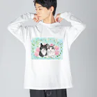 Ａｔｅｌｉｅｒ　Ｈｅｕｒｅｕｘのクロとモネ　薔薇をあしらったパステルイラスト Big Long Sleeve T-Shirt