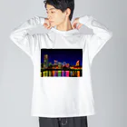 GALLERY misutawoの横浜 みなとみらいの夜景 ビッグシルエットロングスリーブTシャツ