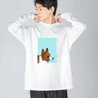 りりのお絵描き屋さんの凛としたコーギー ビッグシルエットロングスリーブTシャツ