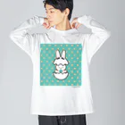 WORDMAN　SHOPのたまごドットからうさぎ誕生？うさぎビッグ青！！！ ビッグシルエットロングスリーブTシャツ