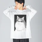 nya-mew（ニャーミュー）の眼鏡ニャン子（めがねにゃんし） ビッグシルエットロングスリーブTシャツ