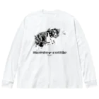 ユニークなワンちゃんデザインのお店のボーダーコリー モノクロデザイン ビッグシルエットロングスリーブTシャツ