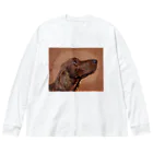 【CPPAS】Custom Pet Portrait Art Studioのアイリッシュセッタードッグ - レンガブロック背景 Big Long Sleeve T-Shirt