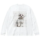 【CPPAS】Custom Pet Portrait Art Studioの マルチーズドッグ - レンガブロック背景 Big Long Sleeve T-Shirt