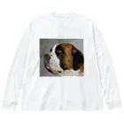 【CPPAS】Custom Pet Portrait Art Studioのパワフルでエレガントなセントバーナードドッグ - レンガブロック背景 Big Long Sleeve T-Shirt