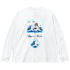 ちょらぷみの浮世絵　パンダ　ぱんだイルカ　書道　習字　波　海でジャンプ ビッグシルエットロングスリーブTシャツ