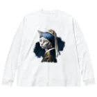 Hamidusのパールイヤリングをした猫- Vermeerの笑える絵画 Big Long Sleeve T-Shirt