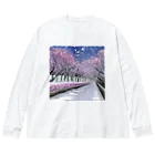 Yossy's Item Factoryの夜の桜並木に雪 Big Long Sleeve T-Shirt