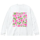 Katie（カチエ）の手描きの花柄（ピンク） Big Long Sleeve T-Shirt