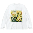 botanicalartAIの黄色のスイセン ビッグシルエットロングスリーブTシャツ