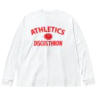 sports_tower スポーツタワーの円盤投げ・赤・陸上競技・えんばんなげ・グッズ・イラスト・Tシャツ・Discus Throw・飛距離・男子・女子・かっこいい・かわいい・選手・有力・確実・候補・部活・有望・応援・精神力・集中力・メダル ビッグシルエットロングスリーブTシャツ