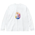 dolphineの上目遣いで見上げるrainbow cute cat ビッグシルエットロングスリーブTシャツ