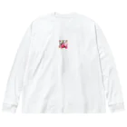 meke flowersのピンクローズのガーリーな花柄 Big Long Sleeve T-Shirt