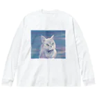 猫のきぬくんのお店のシロネコ ビッグシルエットロングスリーブTシャツ