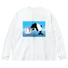 Drecome_Designの【手を取って・・・】海豚(イルカ)親子 ビッグシルエットロングスリーブTシャツ