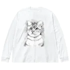 greetenのアート猫　モノクロ　 ビッグシルエットロングスリーブTシャツ